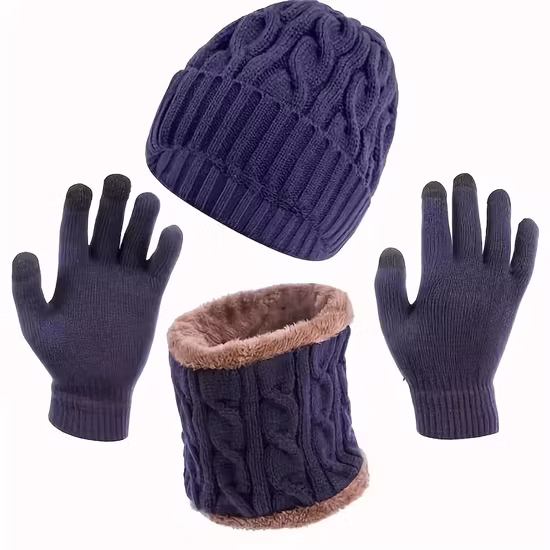 Chapéu feminino amarelo sólido e luva conjunto quente lenços de inverno